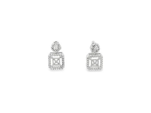 18K White Gold Geometric Drop Earrings with Natural Round Diamonds
